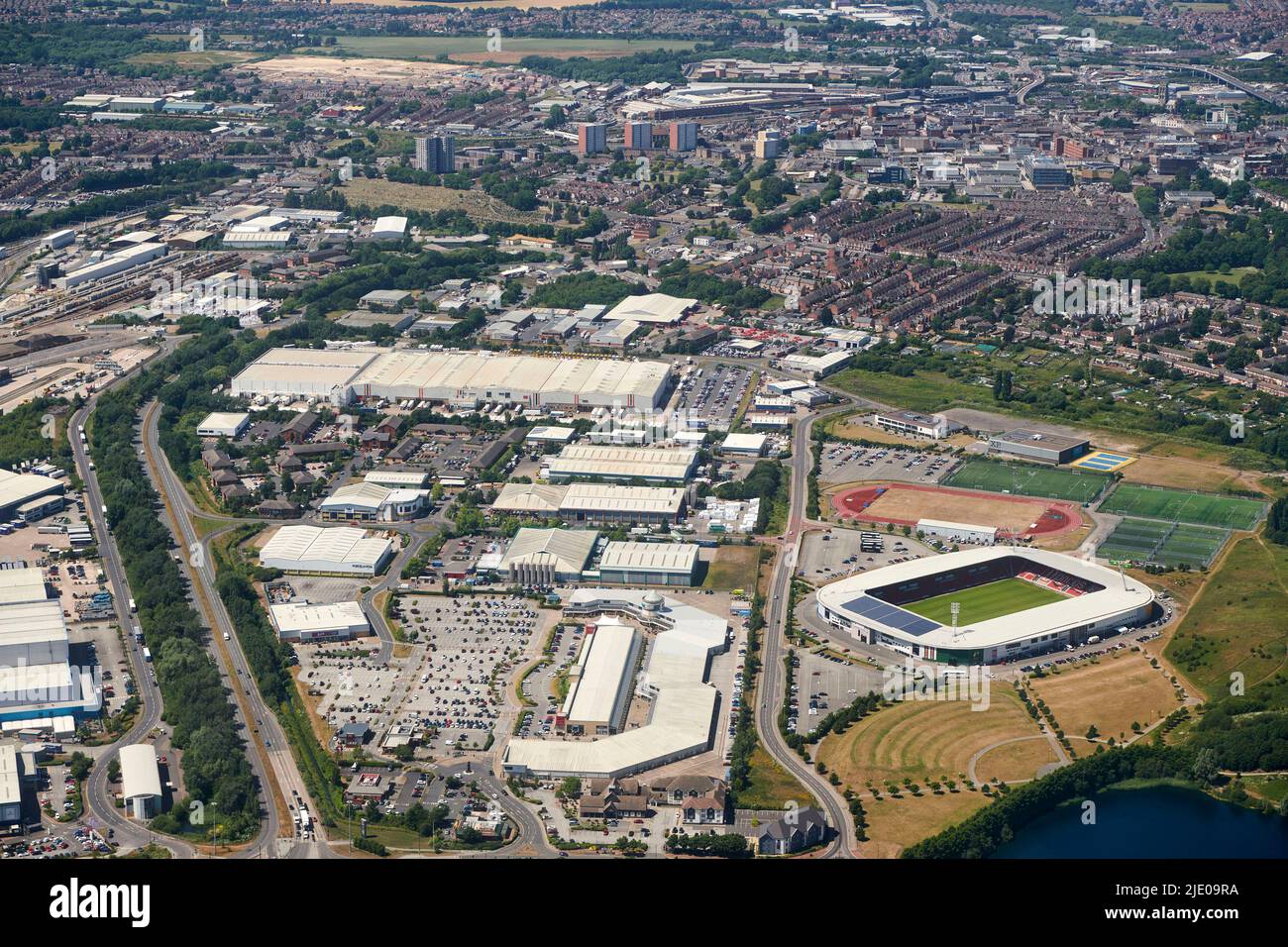 An aerial view of the Keepmoat Stadium, home of Doncaster Rovers, City