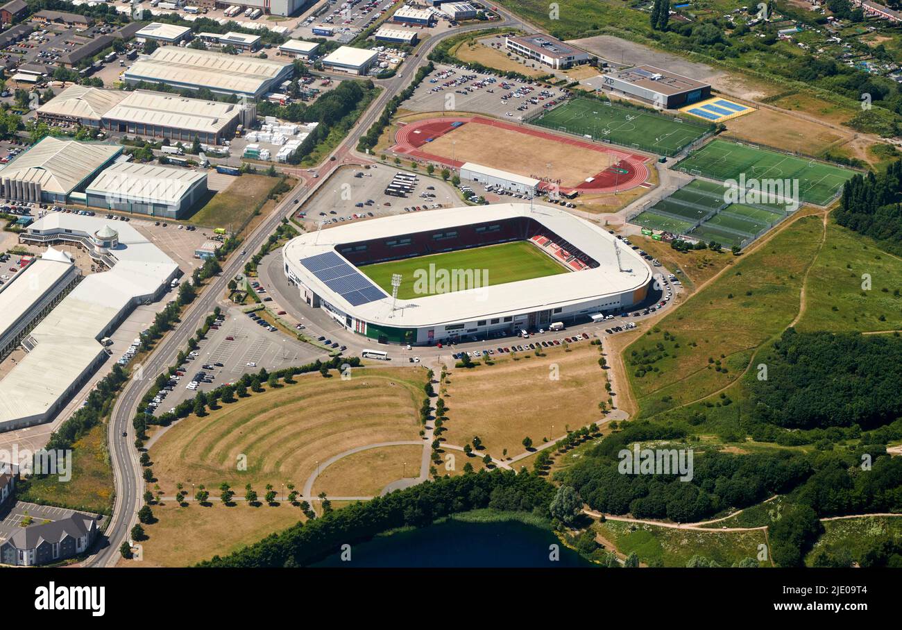 An aerial view of the Keepmoat Stadium, home of Doncaster Rovers, City of Doncaster, South Yorkshire, Northern England, UK Stock Photo