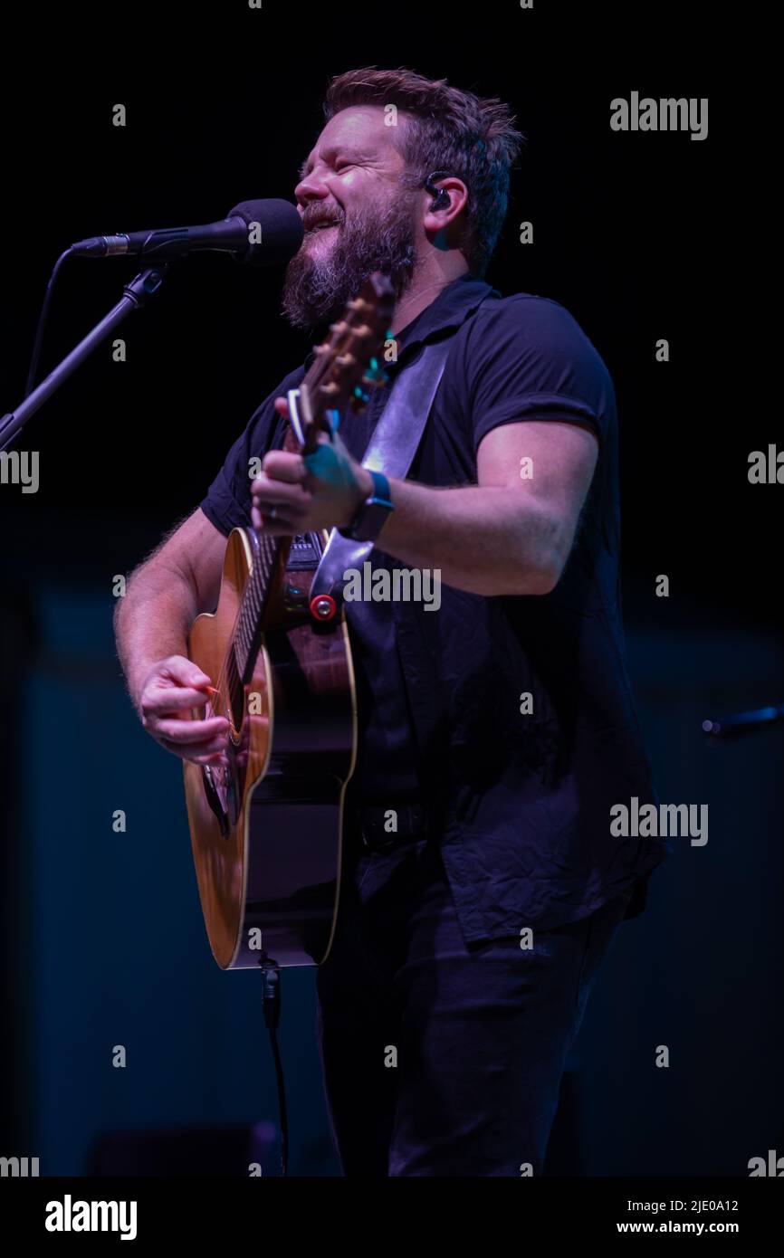 Jeremy Marou and Tom Busby of Australian band Busby Marou perform llive on stage in Australia 2022 Stock Photo