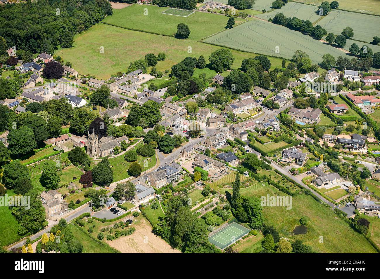 An aerial view of Kirby Overblow Harrogate, North Yorkshire, Northern England, UK Stock Photo