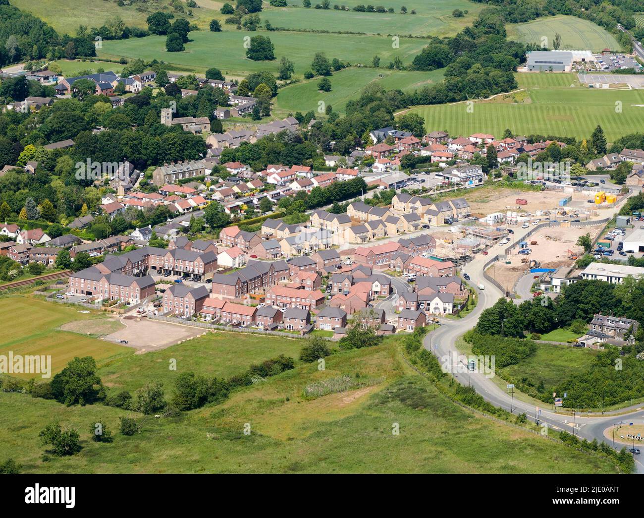 An aerial view of new house building on the west side of Harrogate, north Yorkshire, northern England, UK Stock Photo