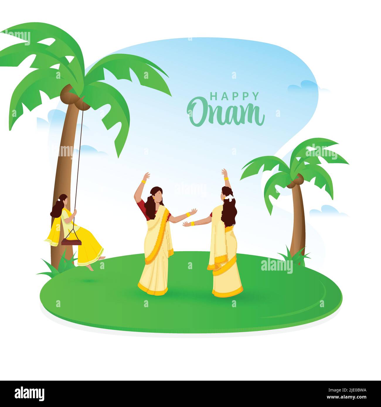 Happy Onam Celebration Concept With Faceless South Indian Women ...