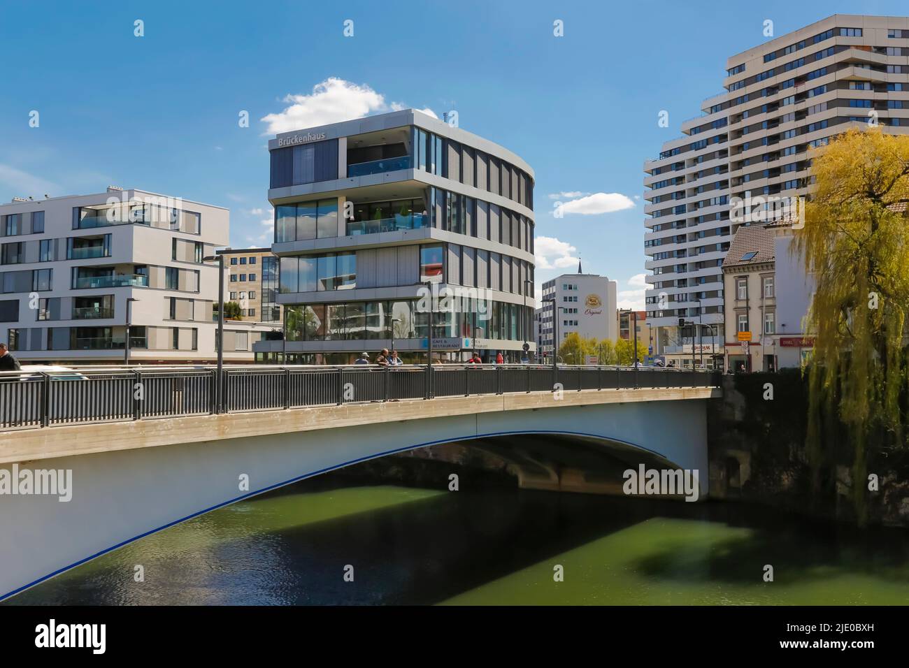 Herdbruecke, road bridge, prestressed concrete bridge, view of NeuUlm