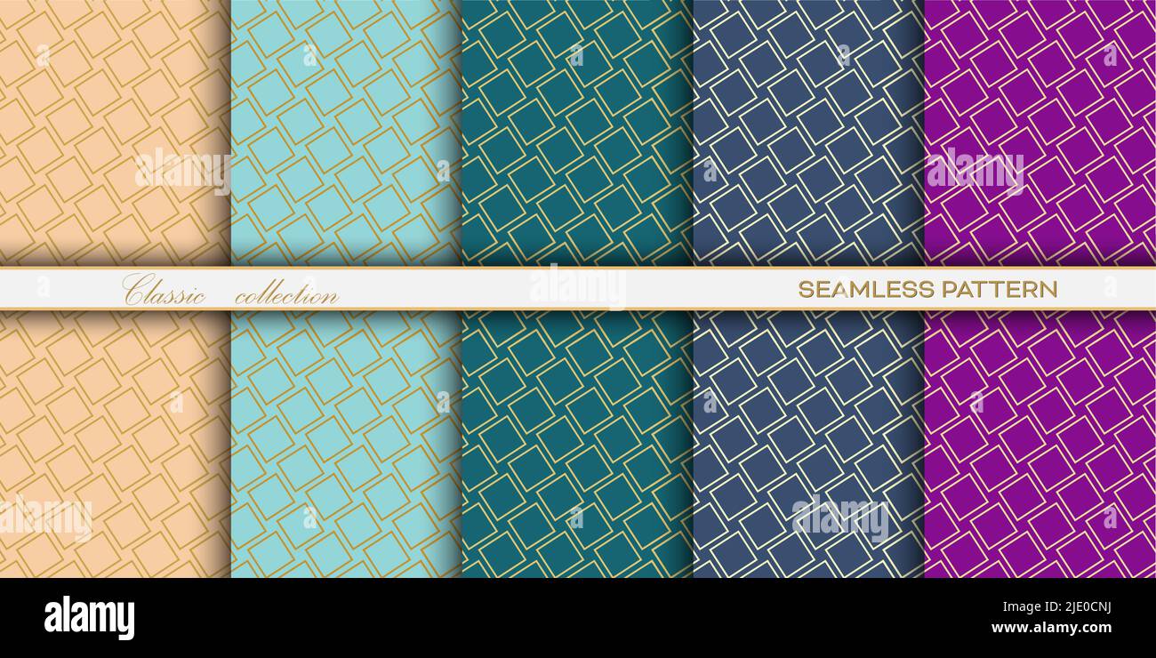 set of classic seamless decorative patterns with a golden openwork grid ...