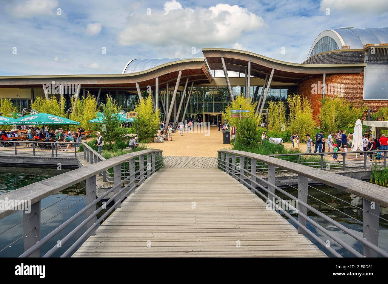 Main entrance and beer garden, Center Parcs, Park near Leutkirch