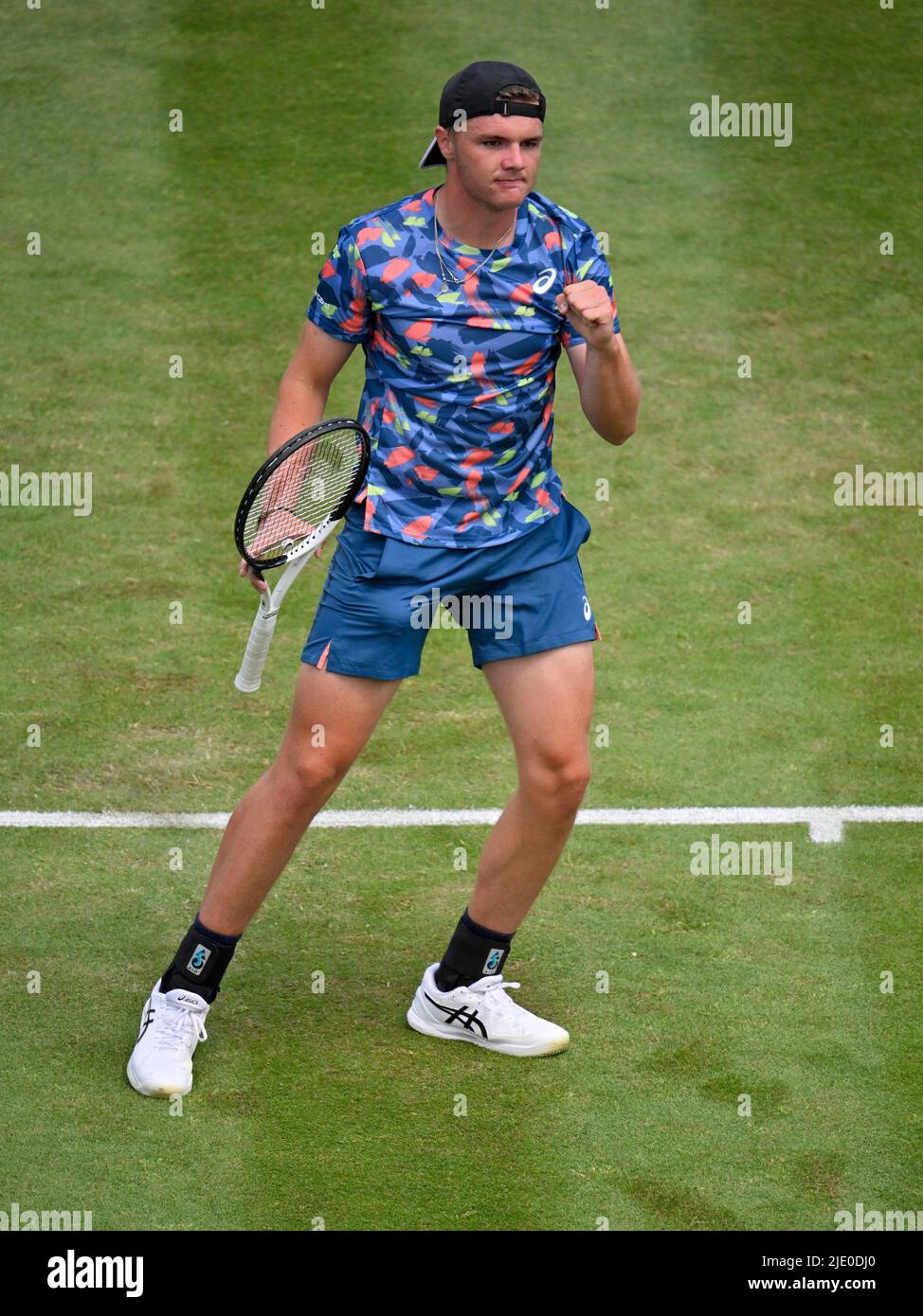 Tennis, Dominic Stricker (SUI) Jubilation, Joy, Emotion, BOSS Open, Weissenhof, Stuttgart, Baden-Wuerttemberg, Germany Stock Photo