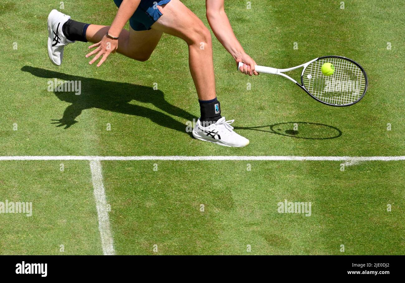 Tennis, Feature, Dominic Stricker (SUI), Action on grass, Shade, BOSS Open, Weissenhof, Stuttgart, Baden-Wuerttemberg, Germany Stock Photo