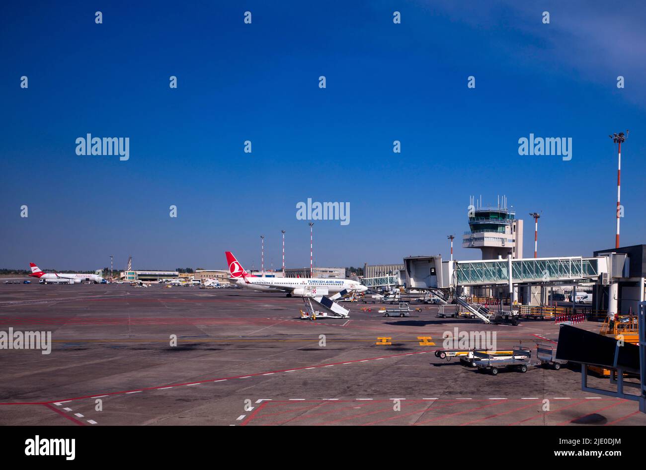 Handling Turkish and Austrian Airlines at Catania-Fontanarossa Airport (Italian: Aeroporto di Catania-Fontanarossa Vincenzo Bellini), CTA, Catania Stock Photo