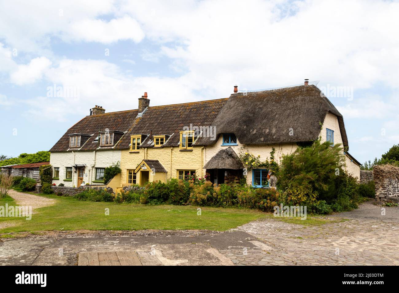 Cottages on the harbour, Porlock Weir, a small port in the Exmoor National Park, Somerset, England Stock Photo