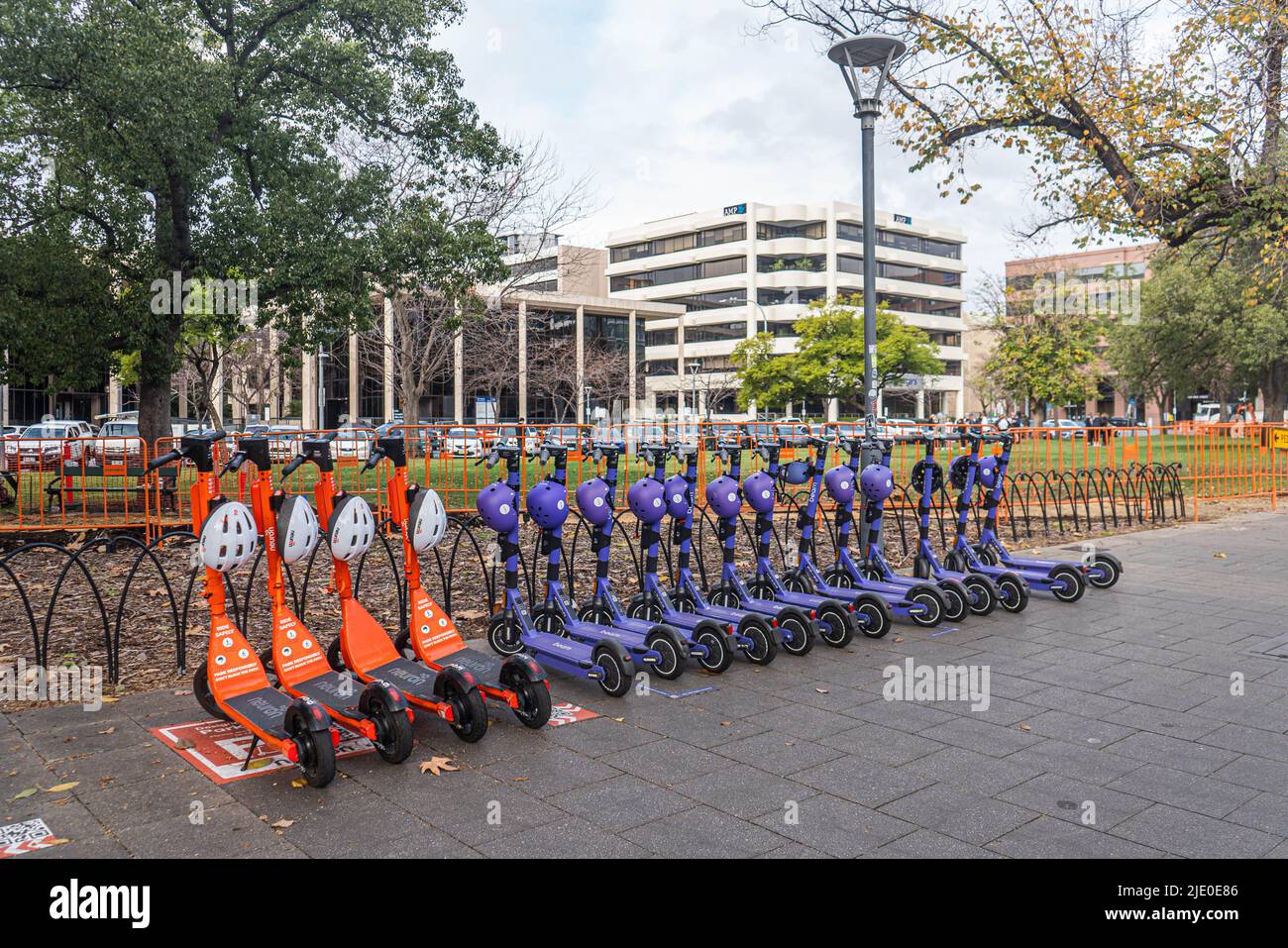 24 June 2022Beam and Neuron Escooters parked in Adelaide city centre