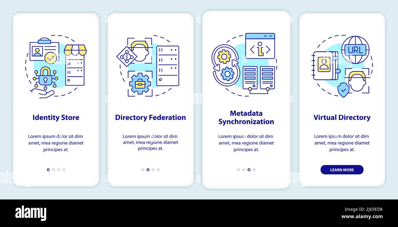 Directory services onboarding mobile app screen Stock Vector