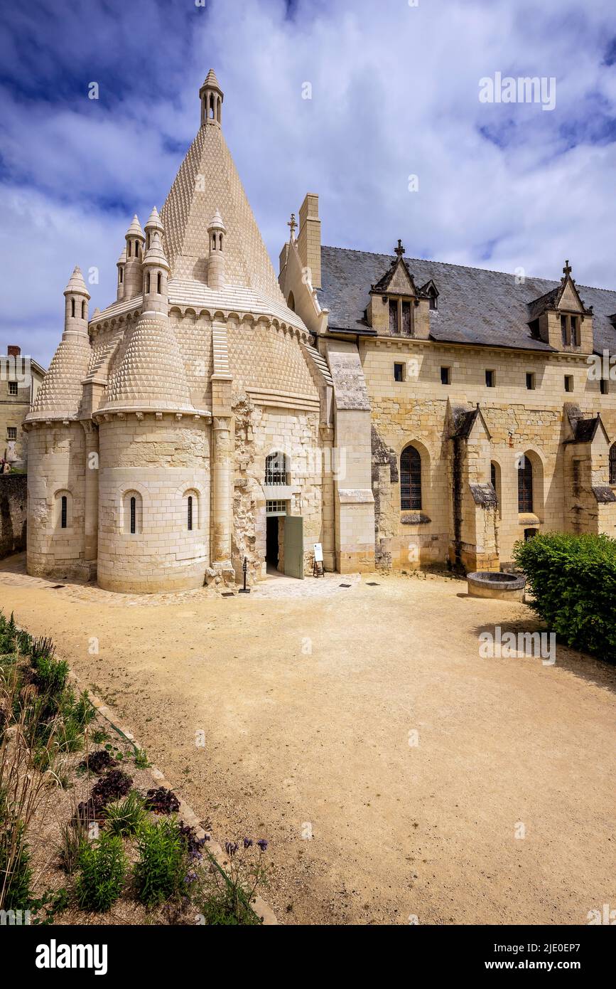 Roman kitchens building. The Royal Abbey of Our Lady of Fontevraud was a monastery in the village of Fontevraud-l'Abbaye, near Chinon, France. Stock Photo