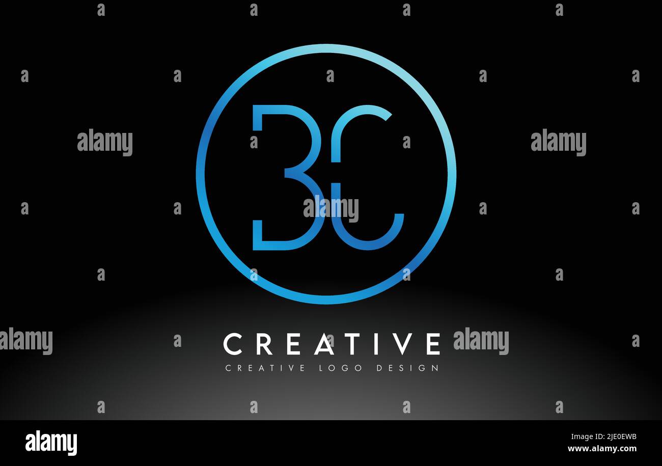Neon Blue BC Letters Logo Design Slim. Simple and Creative Clean Letter ...