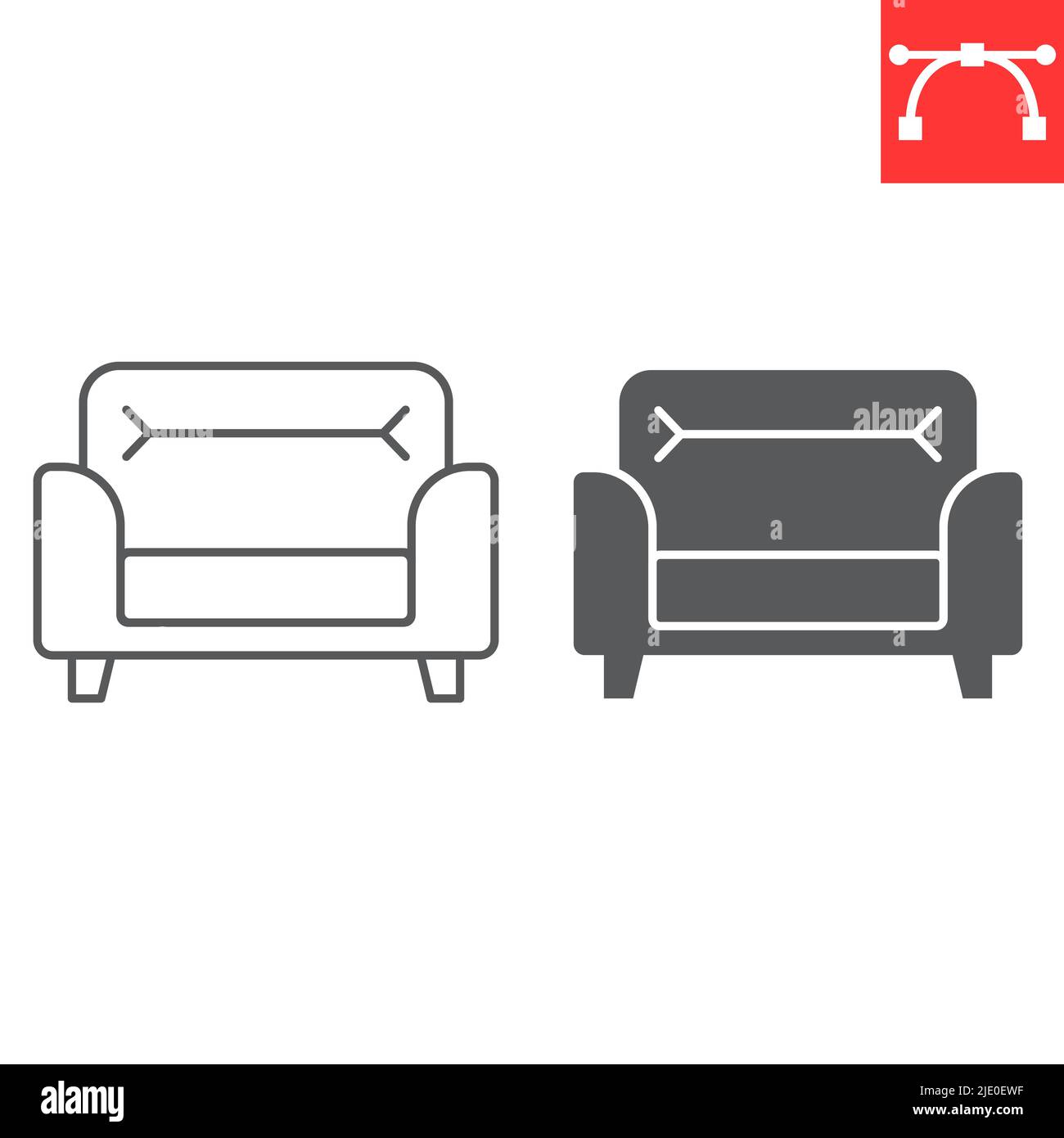 Soft sofa line and glyph icon, furniture and interior, sofa vector icon, vector graphics, editable stroke outline sign, eps 10. Stock Vector