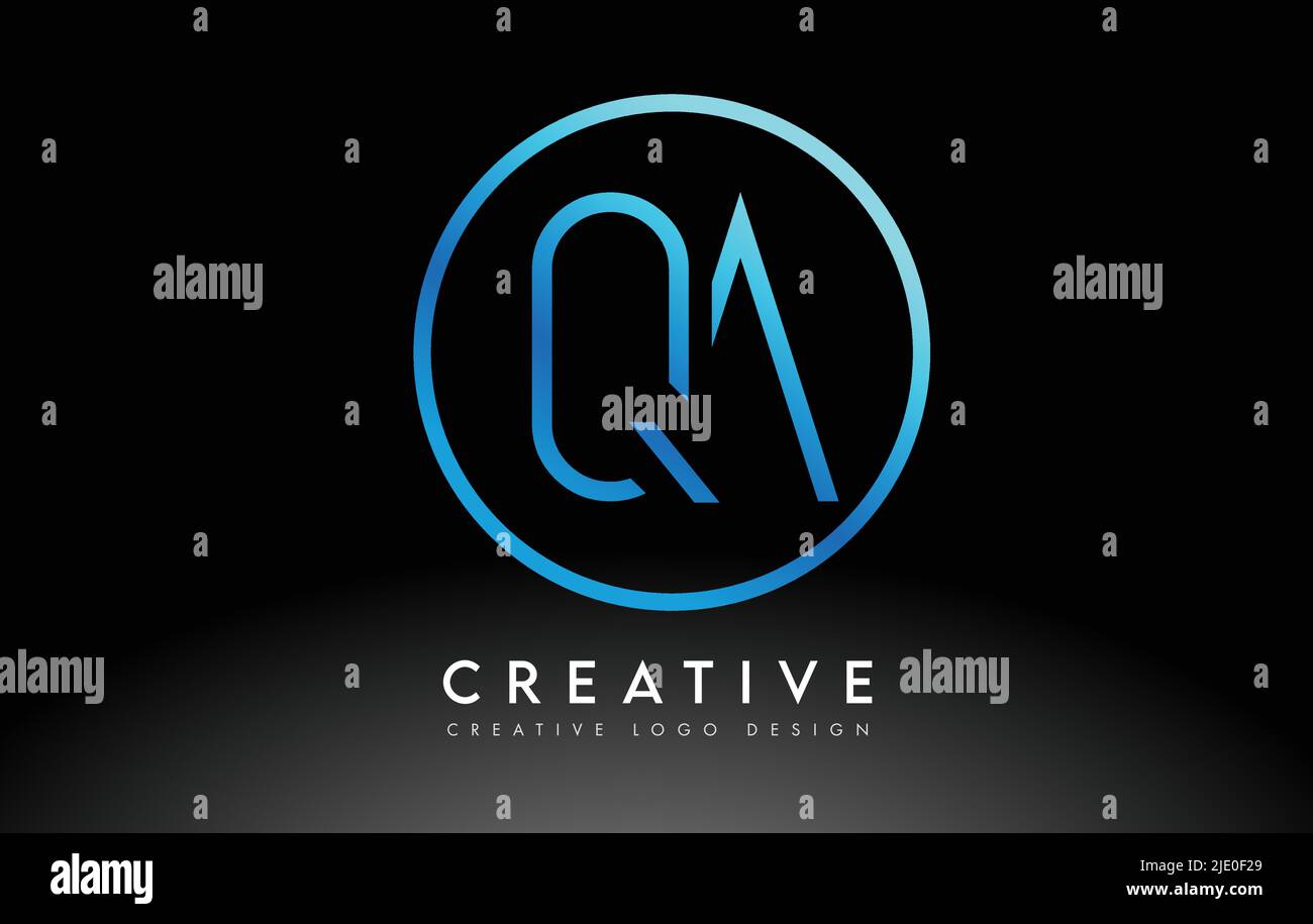 Neon Blue QA Letters Logo Design Slim. Simple and Creative Clean Letter ...