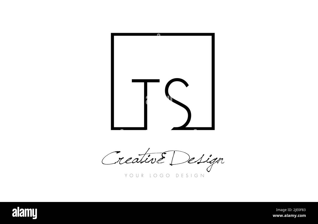 TS Square Framed Letter Logo Design Vector with Black and White Colors. Stock Vector