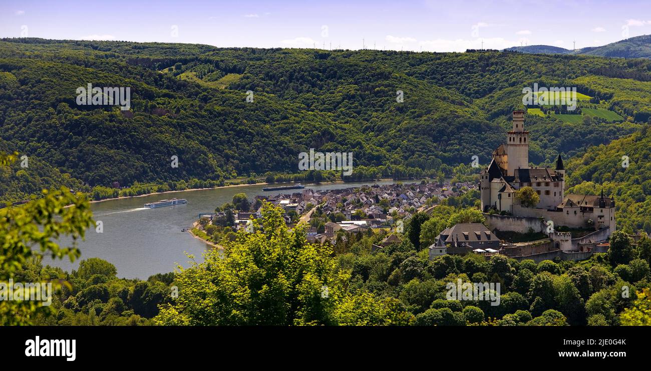 View of the Rhine Valley with Braubach and Brey, UNESCO World Heritage Upper Middle Rhine Valley, Rhineland-Palatinate, Germany Stock Photo