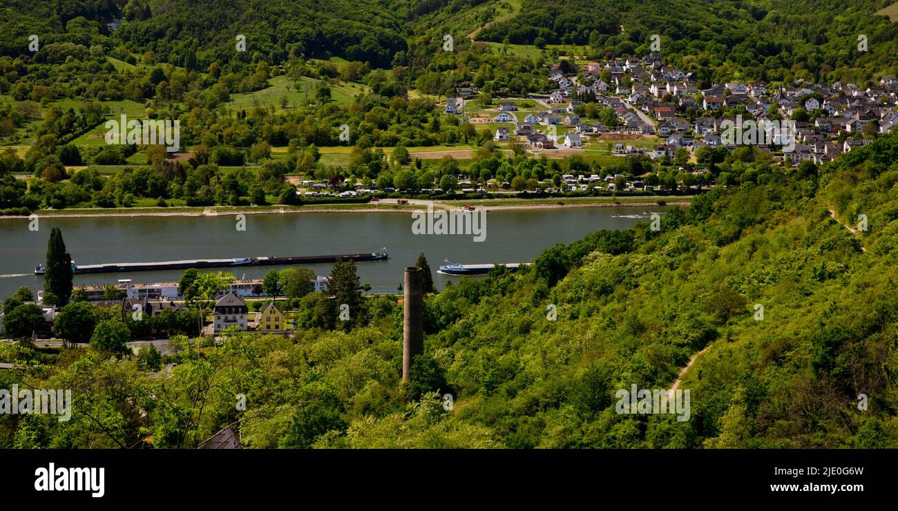 View of the Rhine Valley with Braubach and Brey, UNESCO World Heritage Upper Middle Rhine Valley, Rhineland-Palatinate, Germany Stock Photo