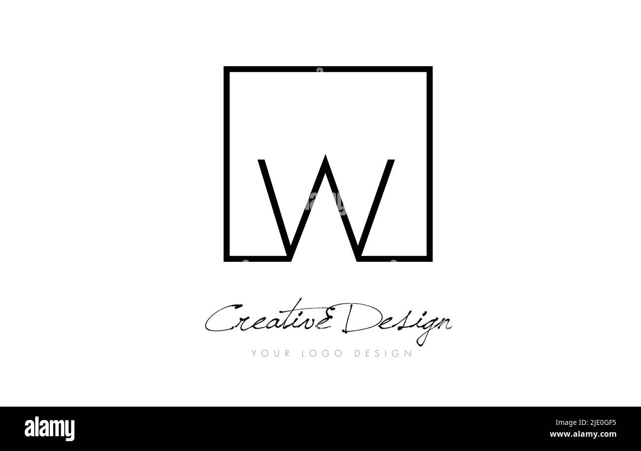 W Square Framed Letter Logo Design Vector with Black and White Colors ...