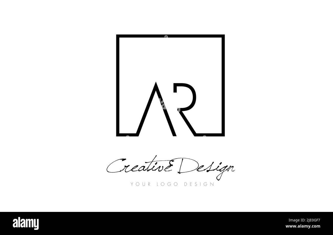AR Square Framed Letter Logo Design Vector with Black and White Colors ...