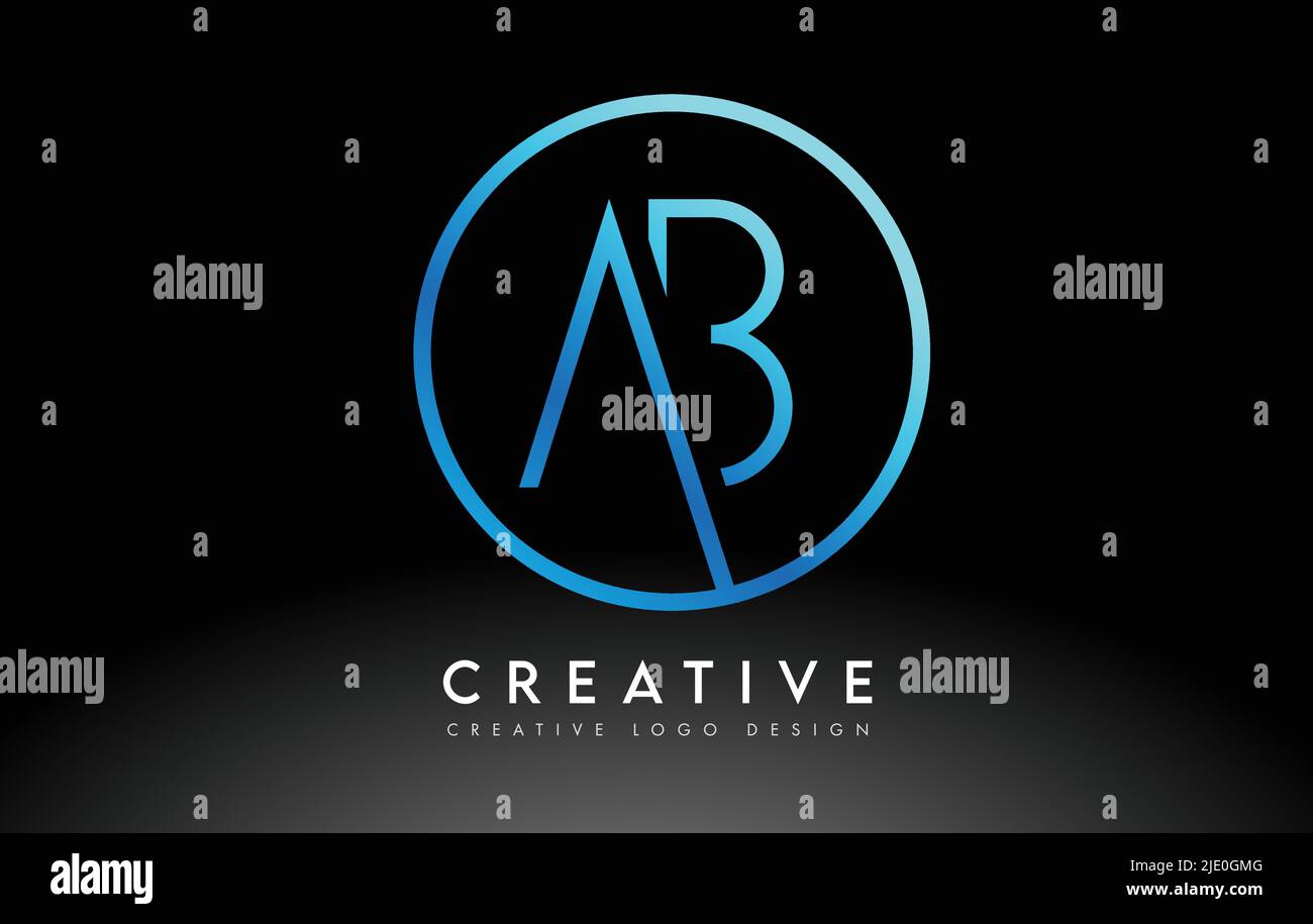 Neon Blue AB Letters Logo Design Slim. Simple and Creative Clean Letter Concept Illustration. Stock Vector