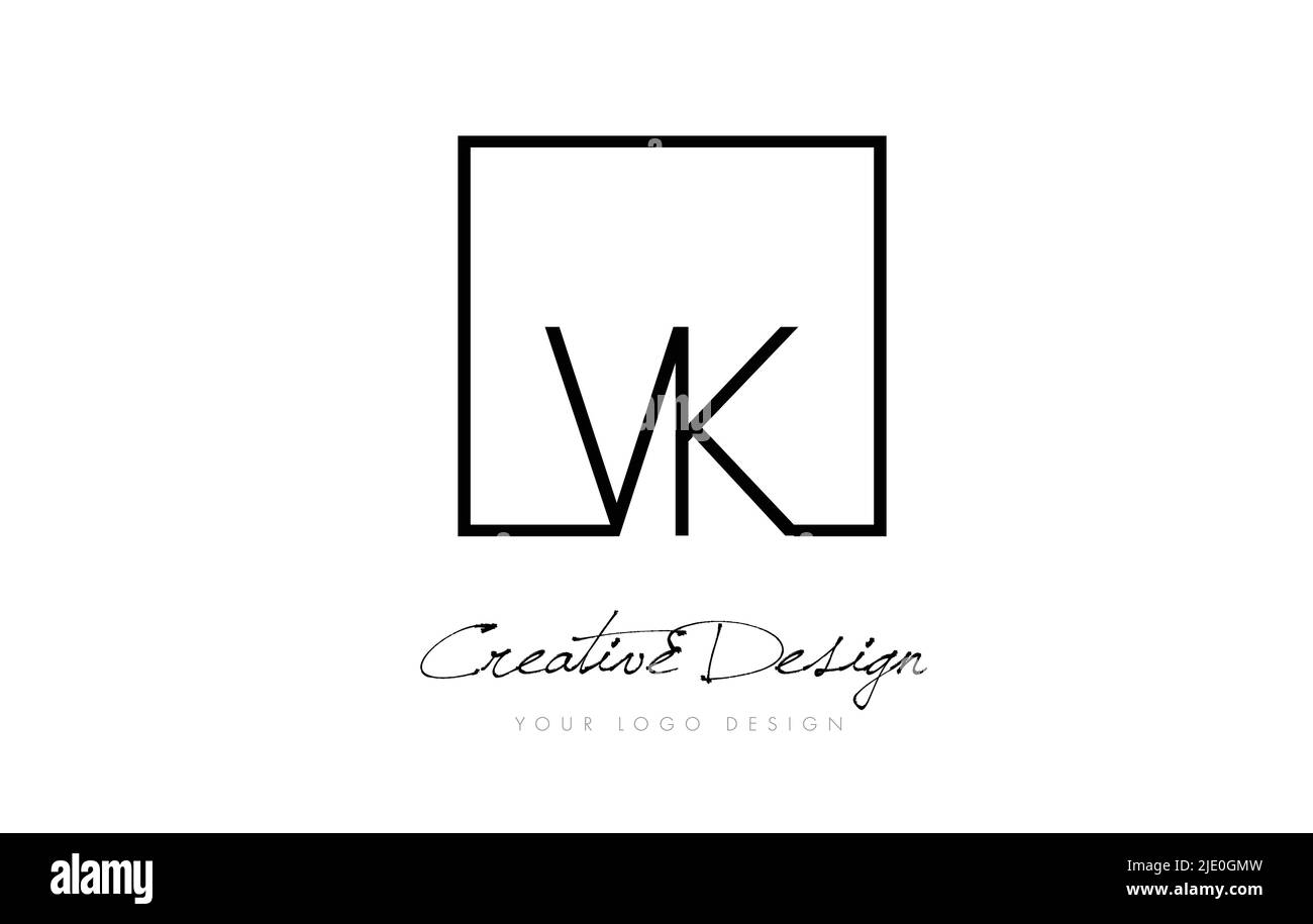 VK Square Framed Letter Logo Design Vector with Black and White Colors ...