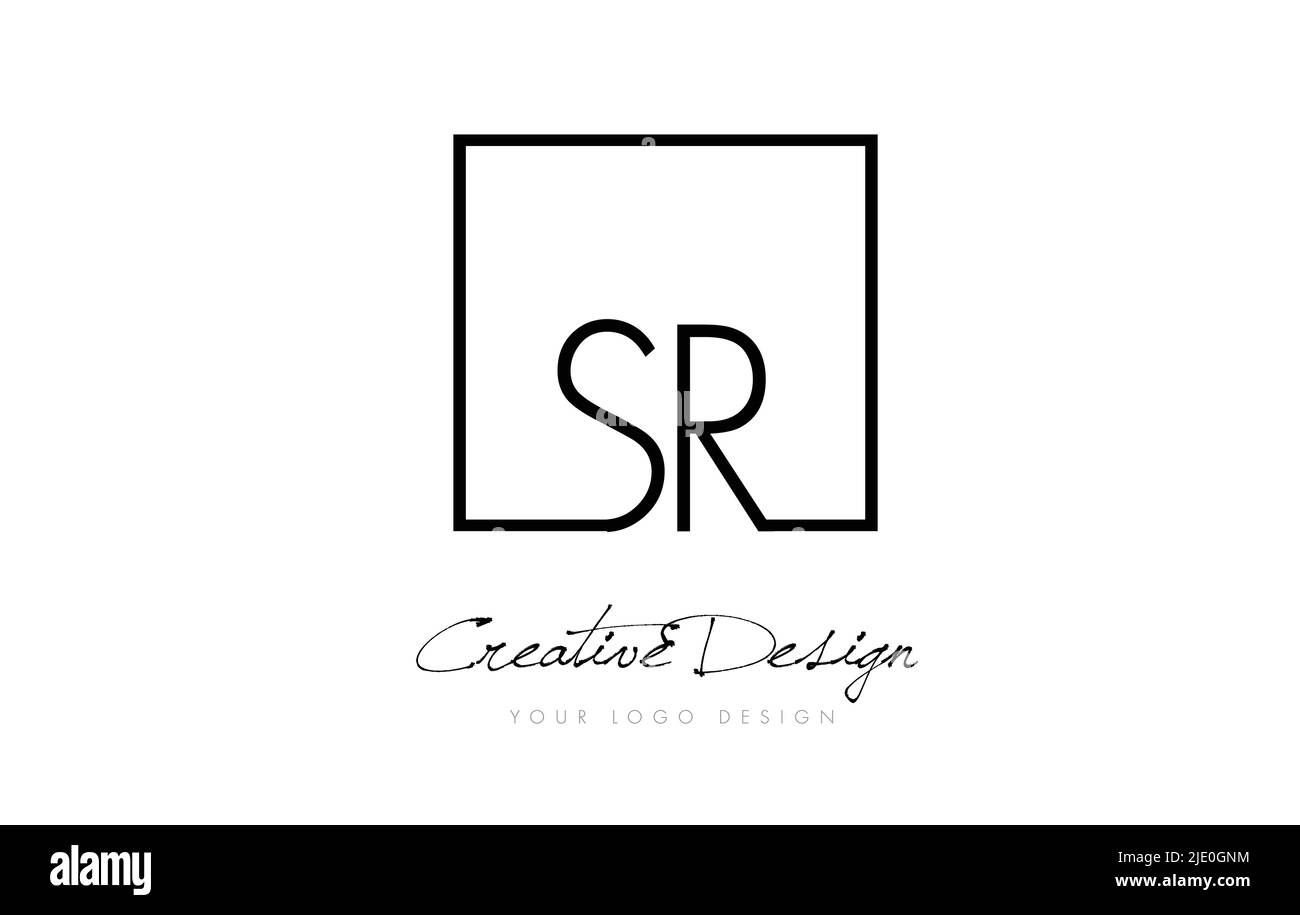 SR Square Framed Letter Logo Design Vector with Black and White Colors ...