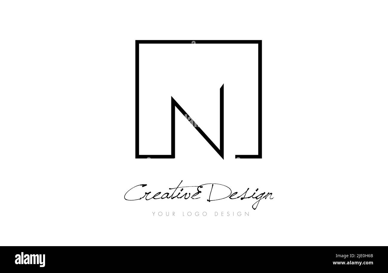 N Square Framed Letter Logo Design Vector with Black and White Colors ...