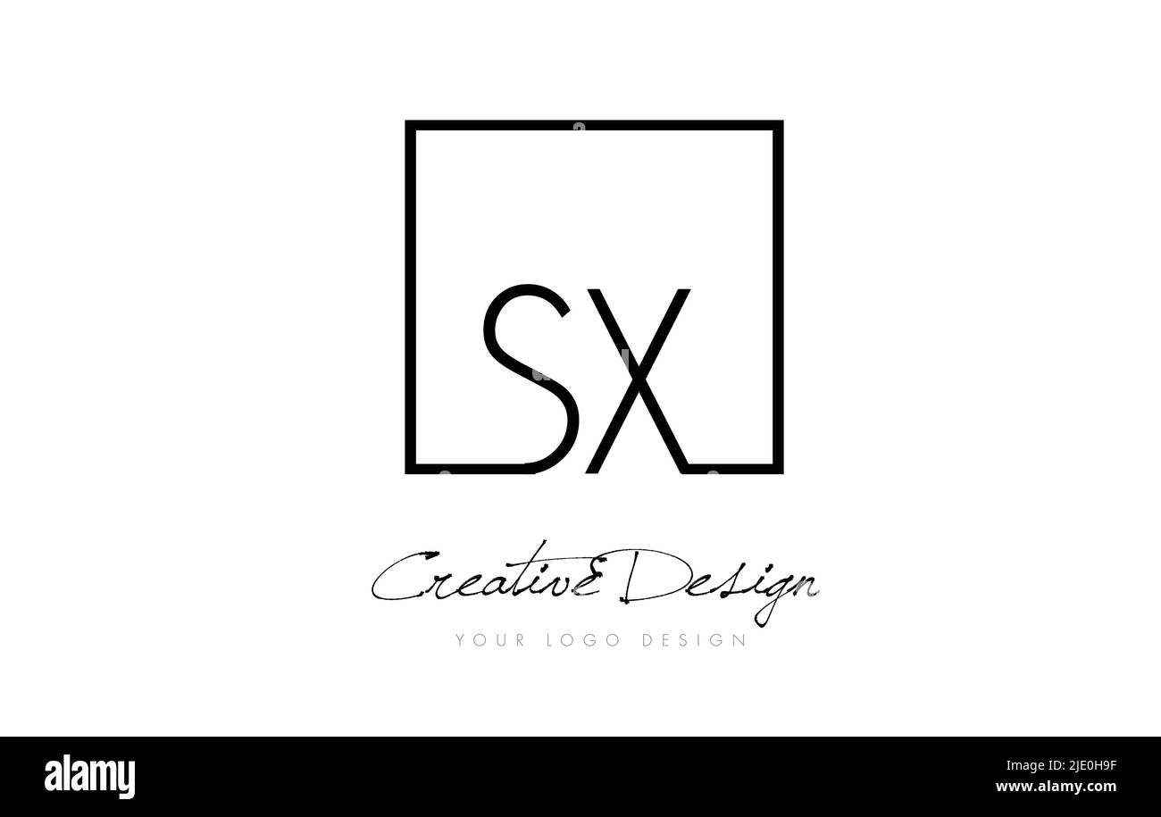 SX Square Framed Letter Logo Design Vector with Black and White Colors ...
