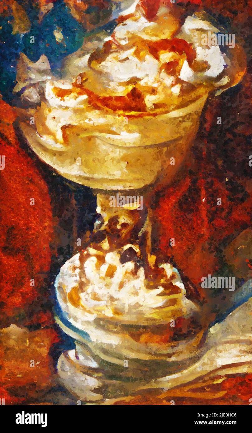 Painted iced coffee with whipped cream. Stock Photo