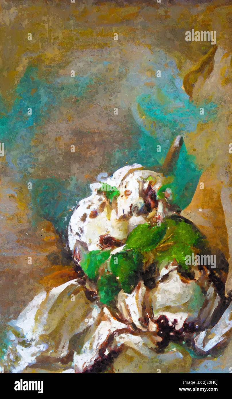 Painted mint ice cream with whipped cream. Stock Photo