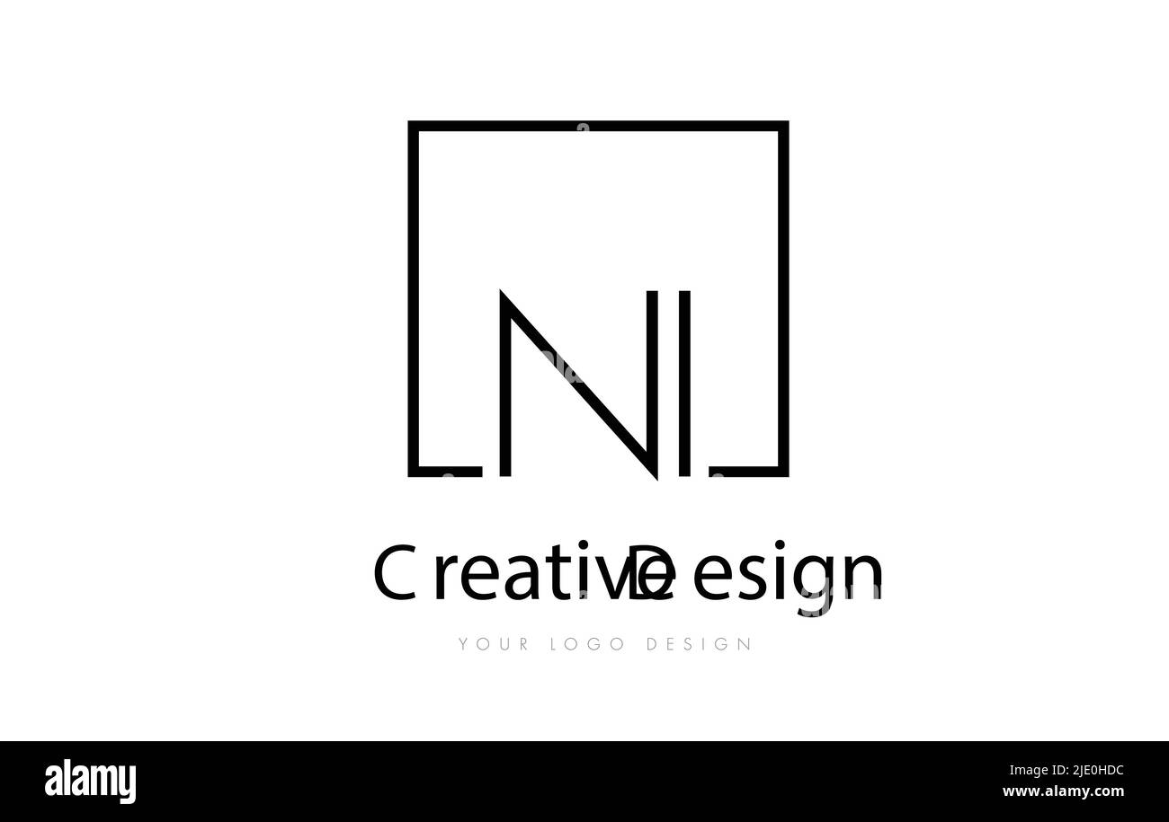 NI Square Framed Letter Logo Design Vector with Black and White Colors ...