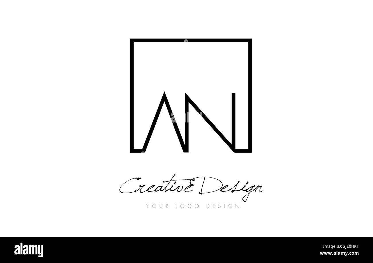 AN Square Framed Letter Logo Design Vector with Black and White Colors ...