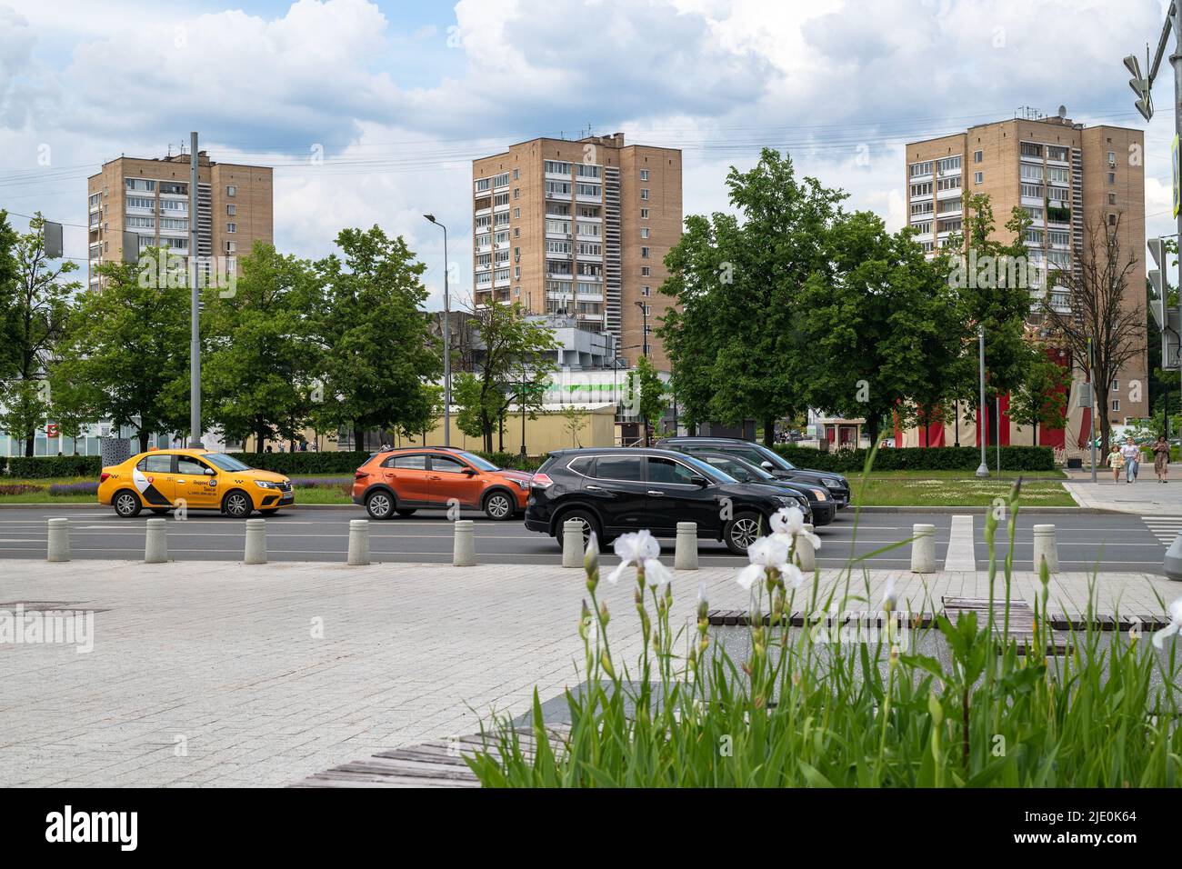 Moscow, Russia - June 14. 2022. Square on Central Square in Zelenograd Stock Photo