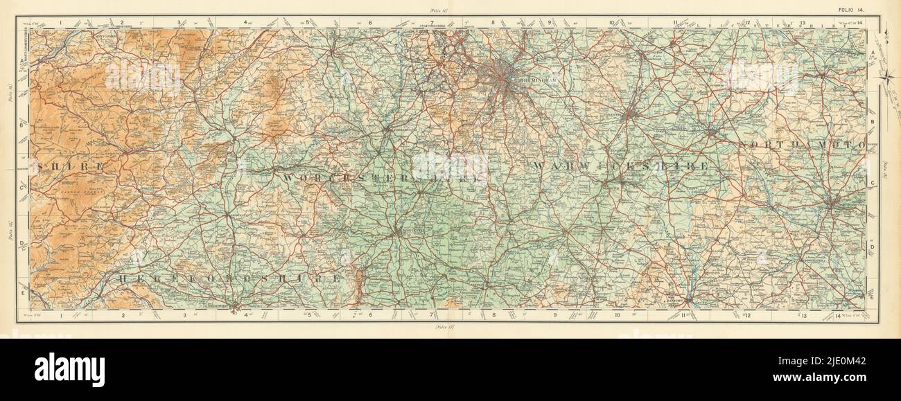 West Midlands Shropshire Hills Birmingham Northampton ORDNANCE SURVEY 1922 map Stock Photo