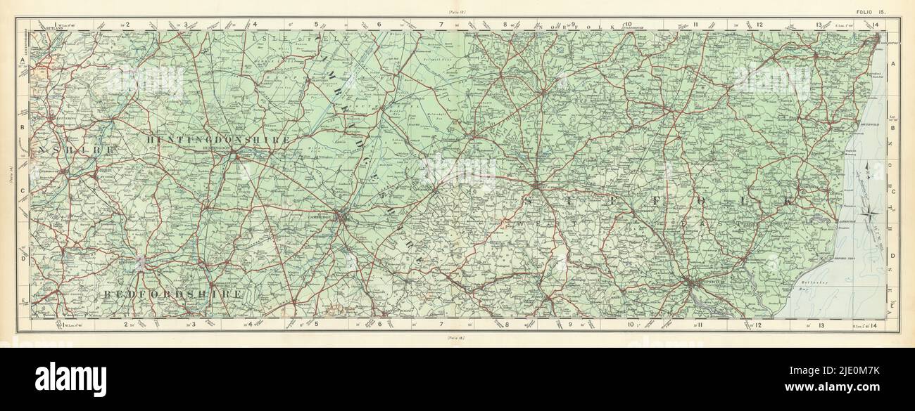The Fens, East Midlands & Suffolk. Cambridge Ipswich ORDNANCE SURVEY 1922 map Stock Photo