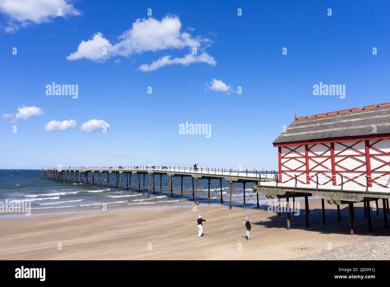 Saltburn by the sea Yorkshire Saltburn Pier a restored Victorian pier and beach Saltburn by the Sea North Yorkshire Redcar and Cleveland England uk gb Stock Photo