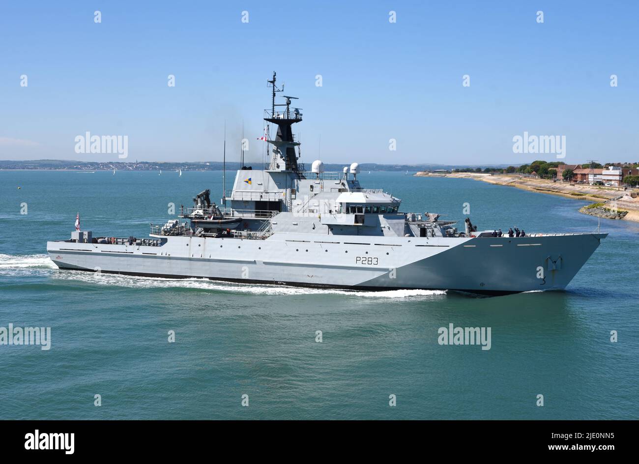 22/06/2022 Portsmouth UK HMS Mersey is a River-Class off shore patrol vessel of the Royal Navy. The 79.5m vessel duties cover fishery protection, patr Stock Photo