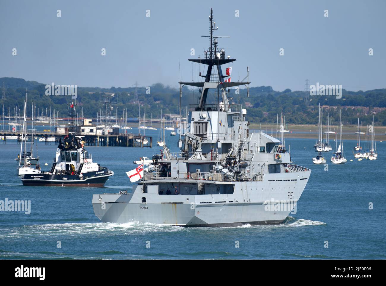 22/06/2022 Portsmouth UK HMS Mersey is a River-Class off shore patrol vessel of the Royal Navy. The 79.5m vessel duties cover fishery protection, patr Stock Photo