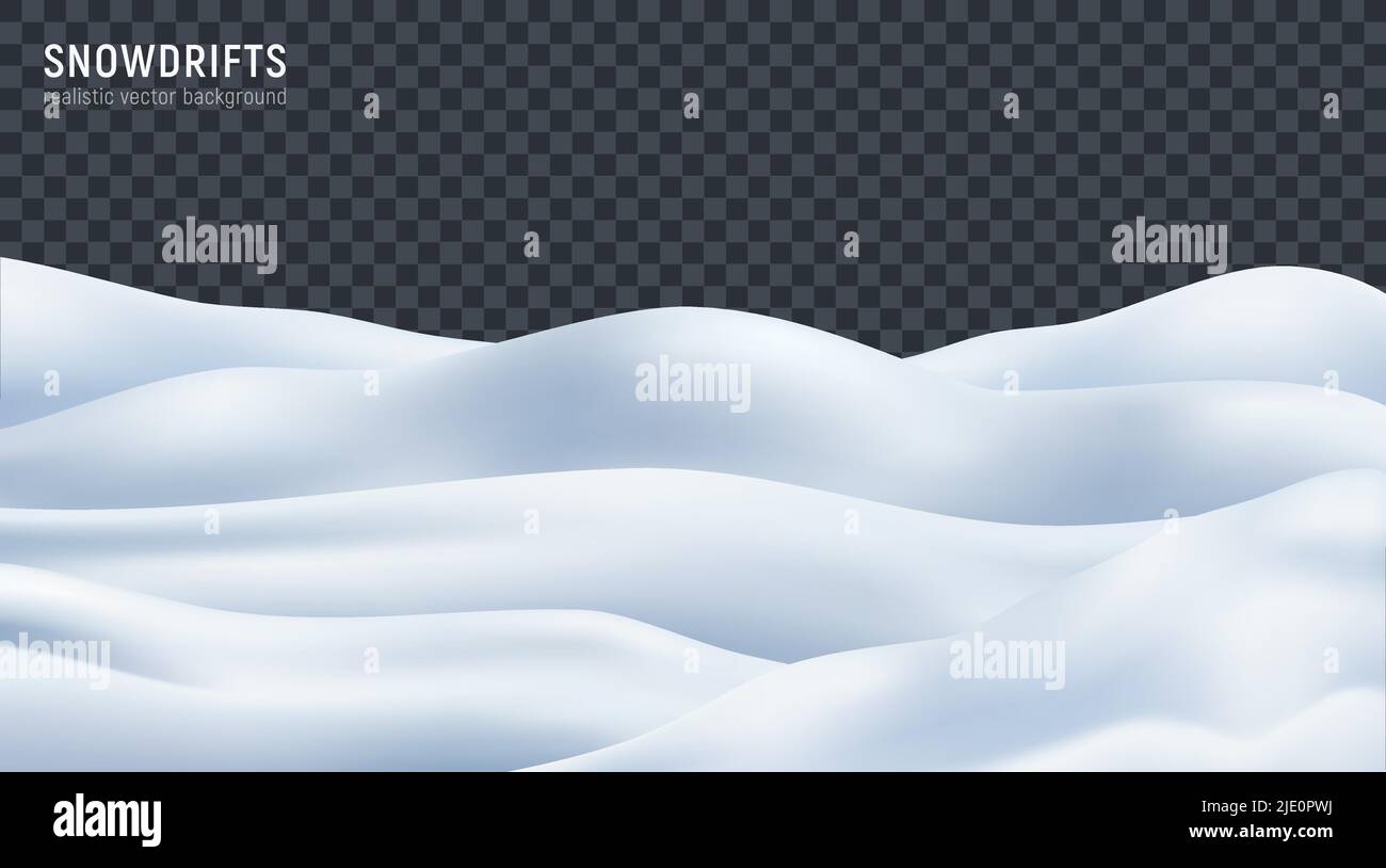 Snowdrift snow mound wavy surface closeup realistic image against dark transparent background vector illustration Stock Vector