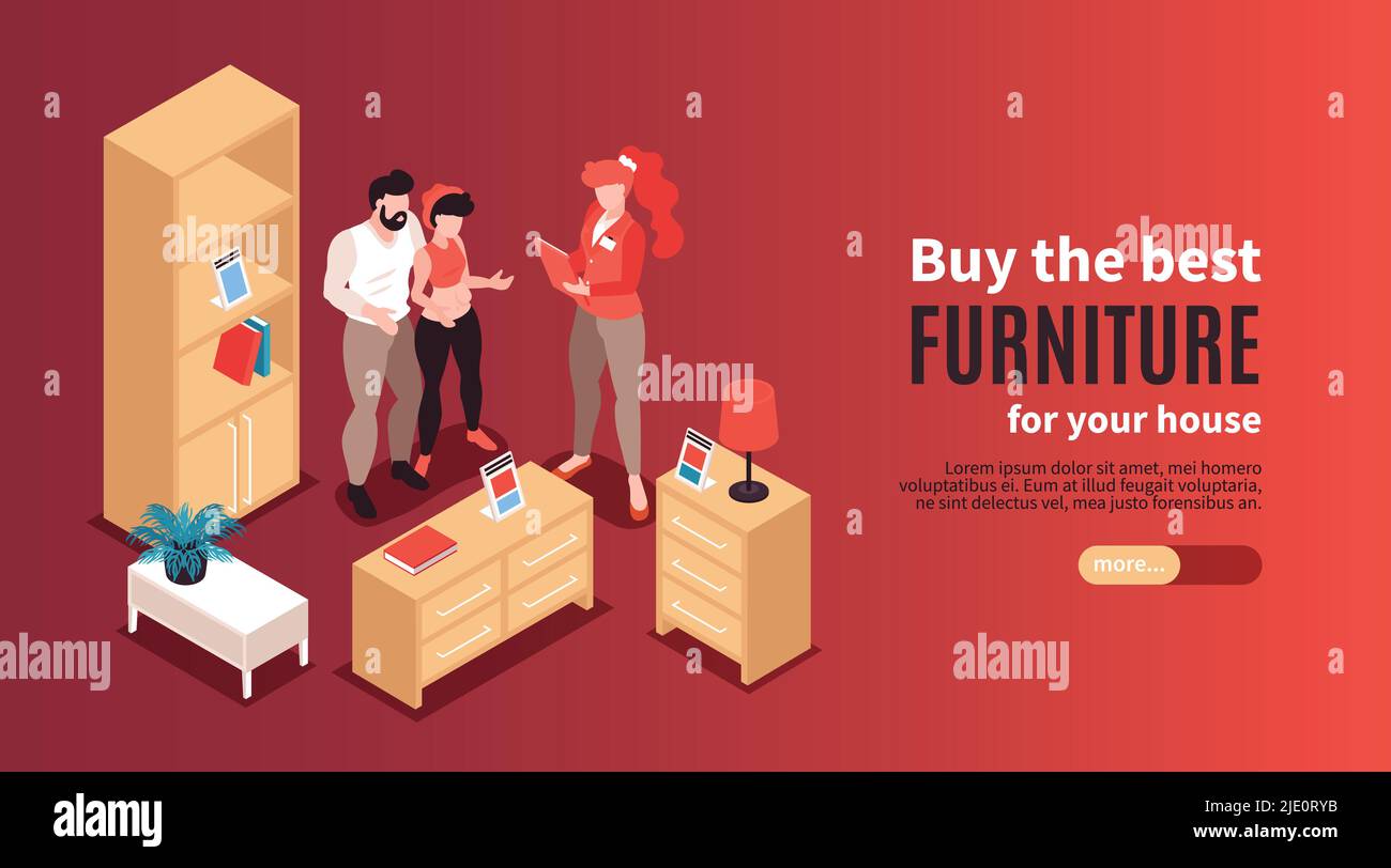 Furniture store horizontal banner with advertising of best exemplars