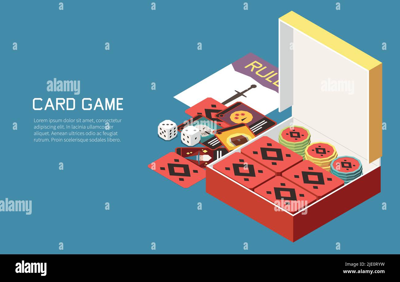 People playing board games isometric background with editable text and