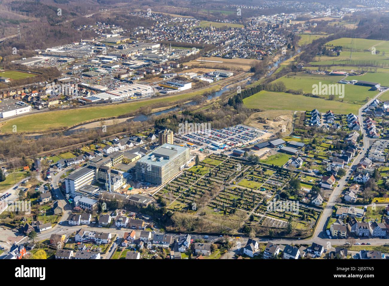 Aerial view, Klinikum Hochsauerland in Hüsten, Arnsberg, Sauerland, North Rhine-Westphalia, Germany, DE, Europe, healthcare, hospital, clinic, clinica Stock Photo