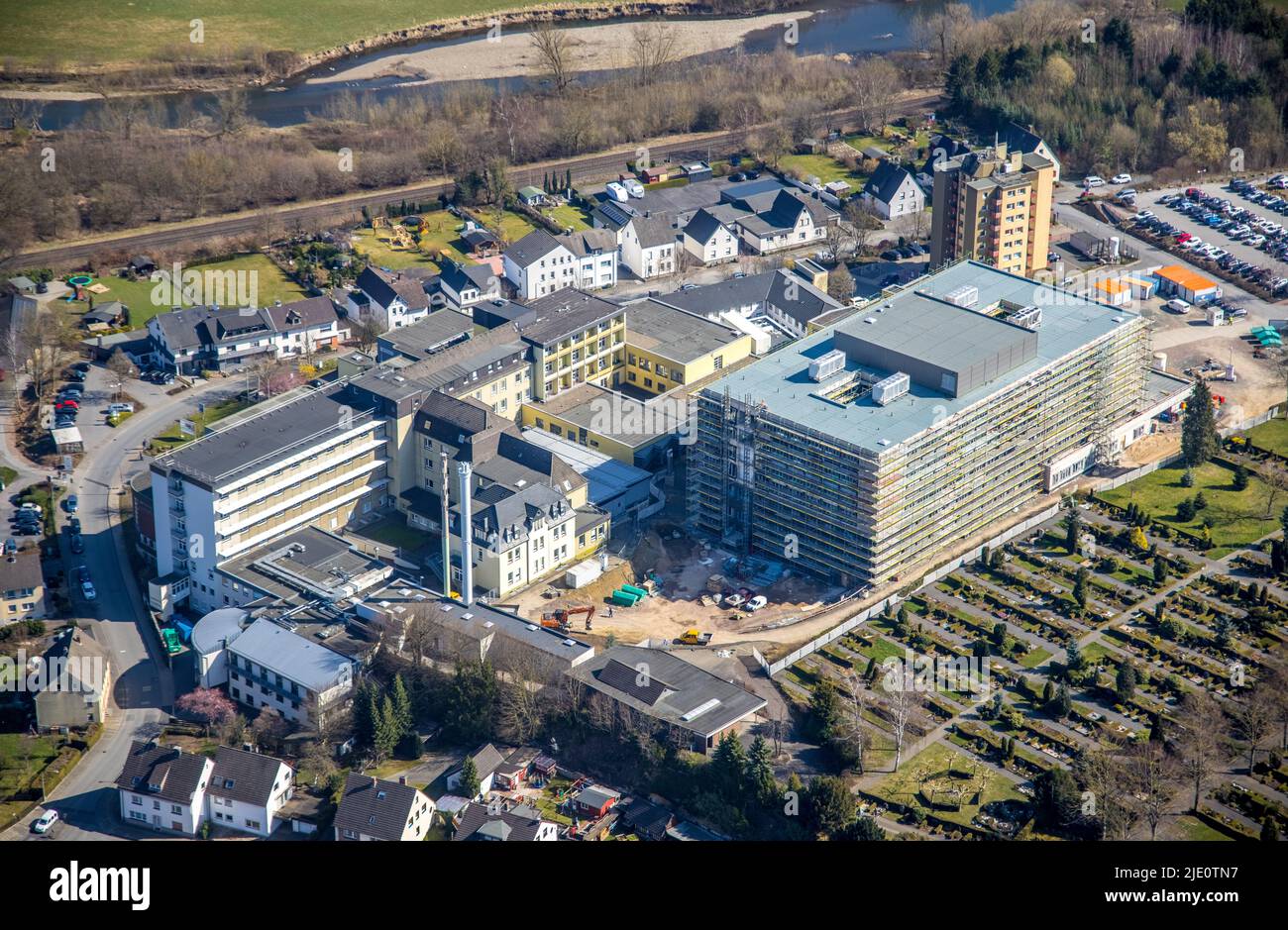 Aerial view, Klinikum Hochsauerland in Hüsten, Arnsberg, Sauerland, North Rhine-Westphalia, Germany, DE, Europe, healthcare, hospital, clinic, clinica Stock Photo