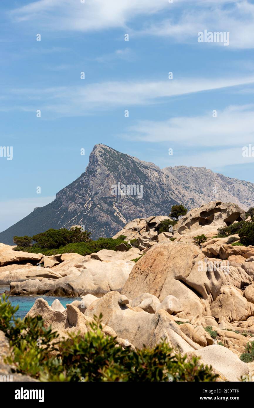 Vertical view of beautiful sardinian sea shore landscape. Cala Girgolu