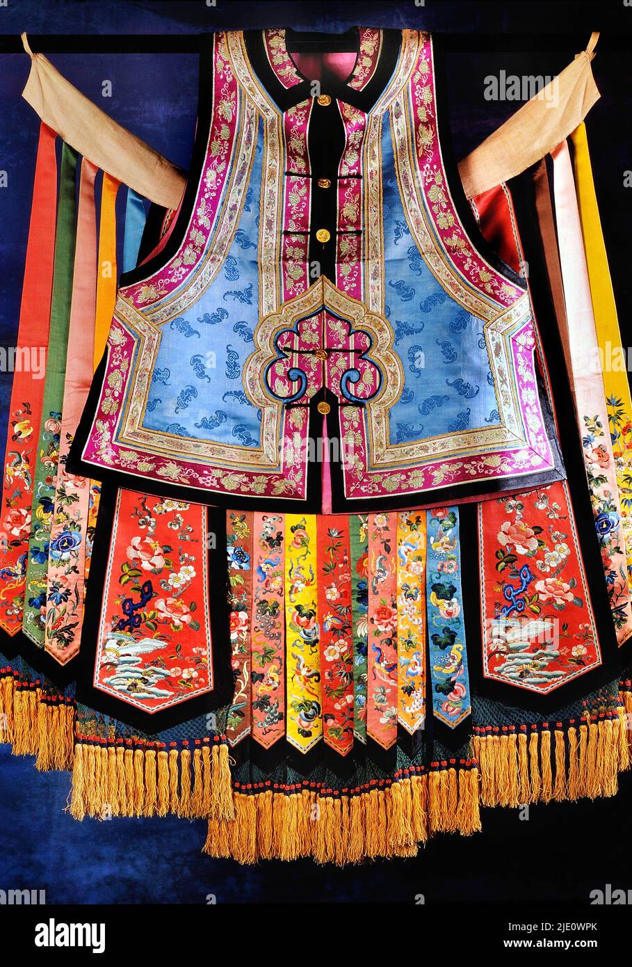 Ancient Chinese clothes, jacket and strip skirt with embroidery, Qing dynasty, nineteenth century. Stock Photo