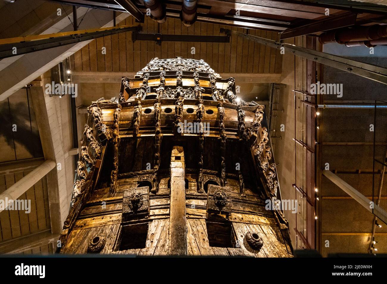 Stern of Vasa - old wooden Swedish warship in Stockholm Stock Photo