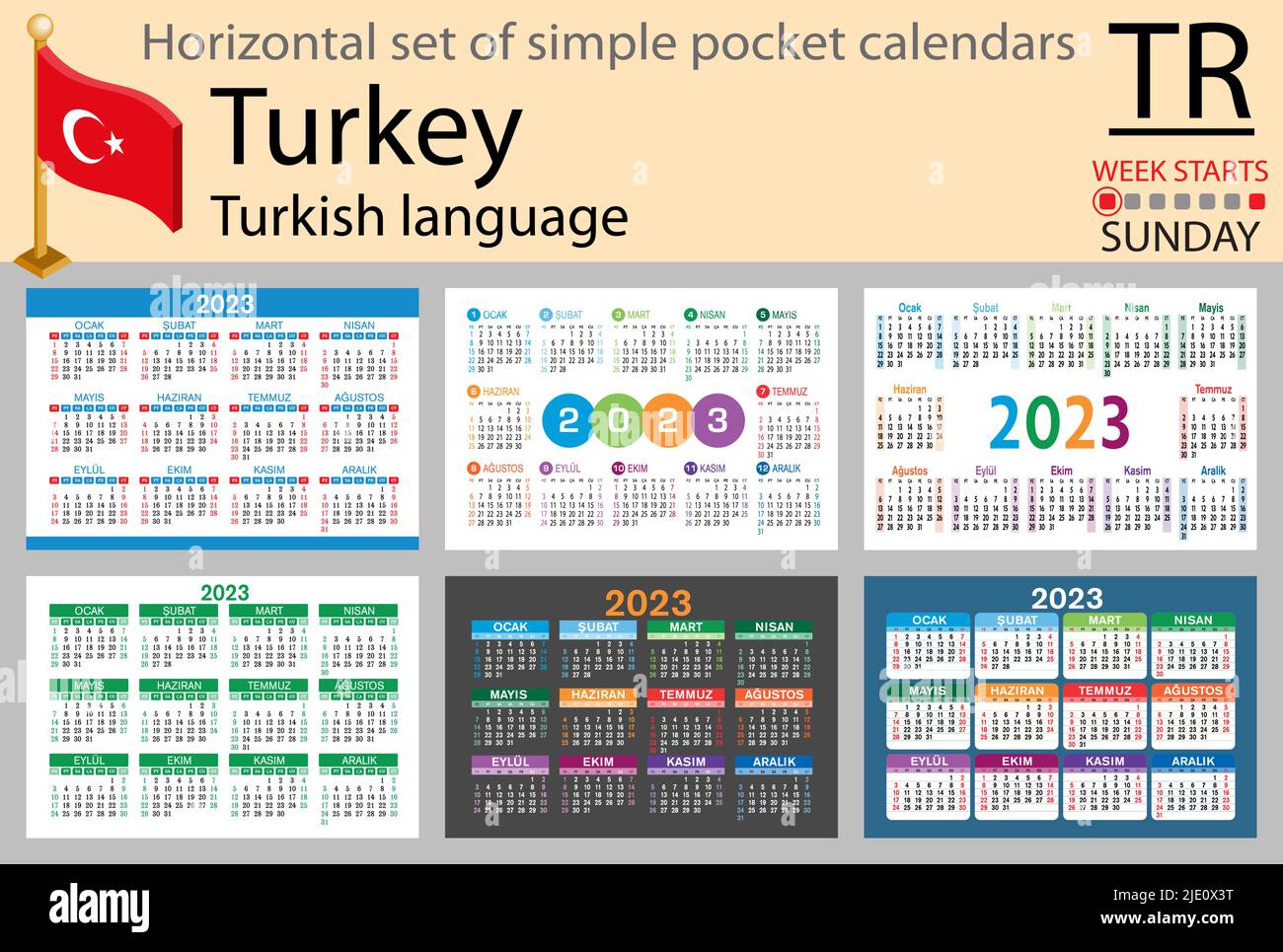 Turkish horizontal pocket calendar for 2023 (two thousand twenty three
