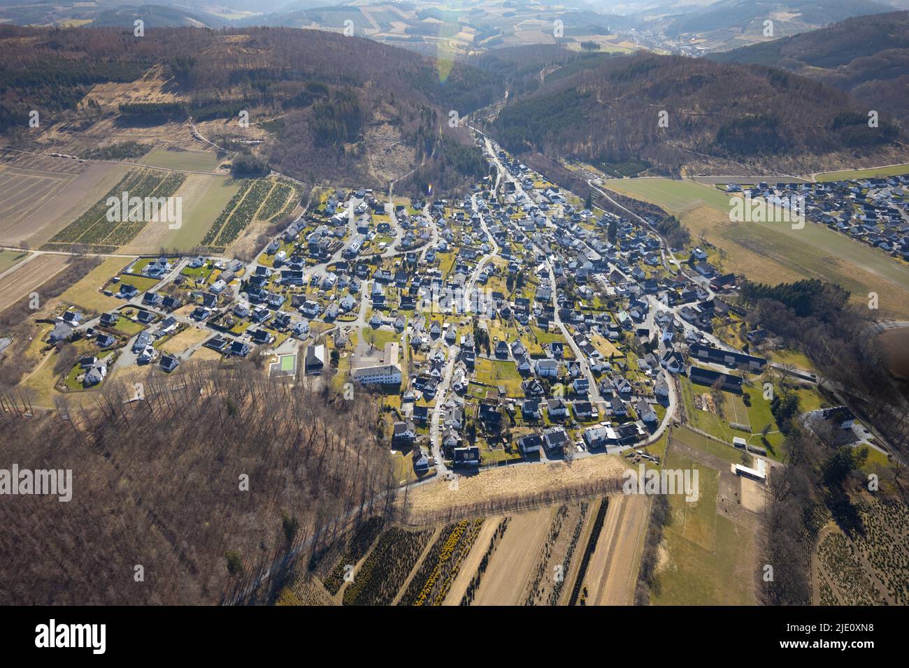 Aerial view, district Ostwig in Bestwig, Sauerland, North Rhine-Westphalia, Germany, Bestwig, DE, Europe, aerial photography, aerial view, birds-eyes Stock Photo