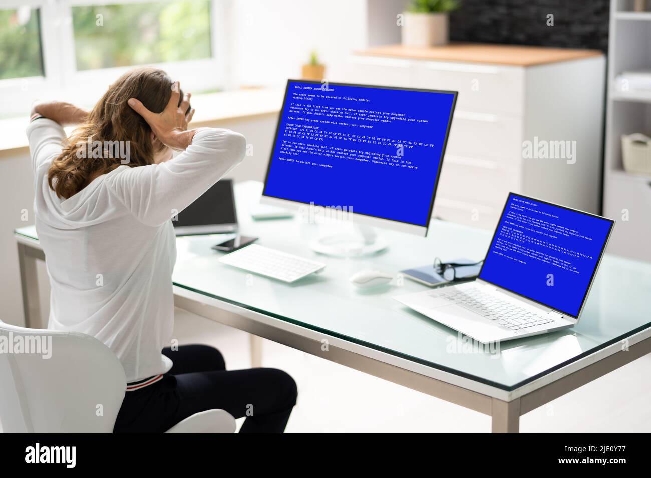 Blue BSOD Error At Computer. Malware Attack Stock Photo